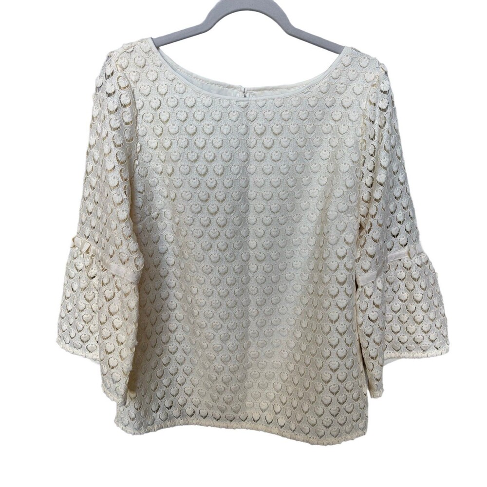 RSVP by Talbots Ivory Lace Overlay Blouse Top Medium Elegant Dressy Neutral